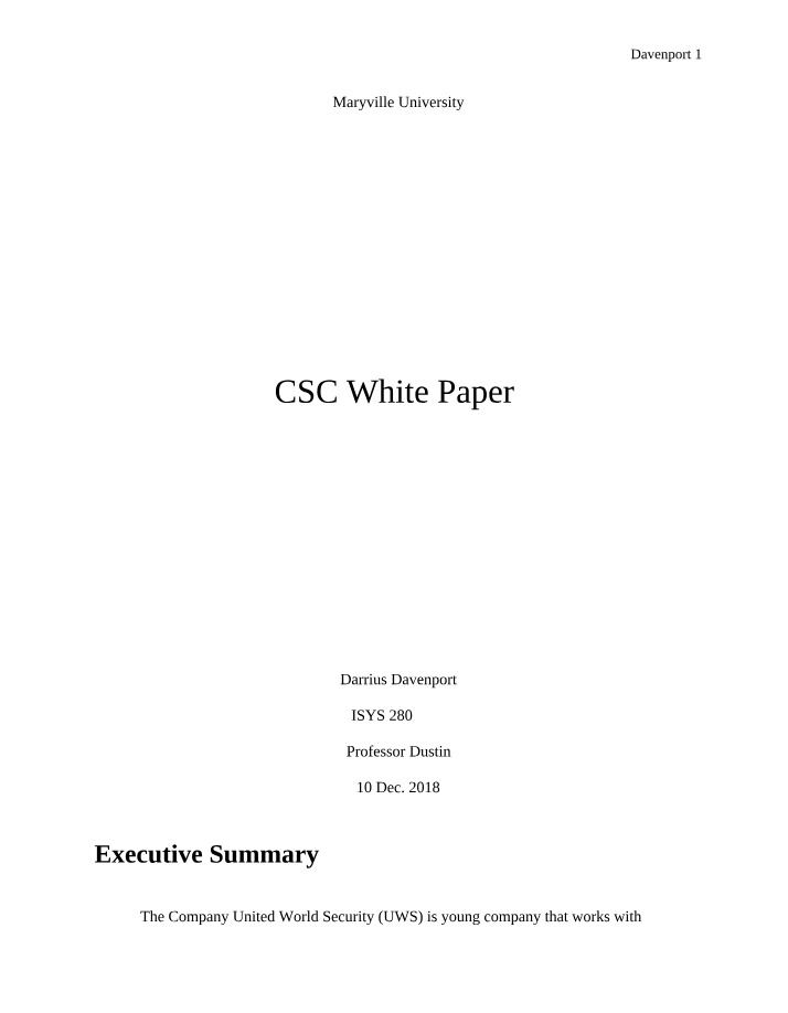 CSC Cybersecurity White Paper