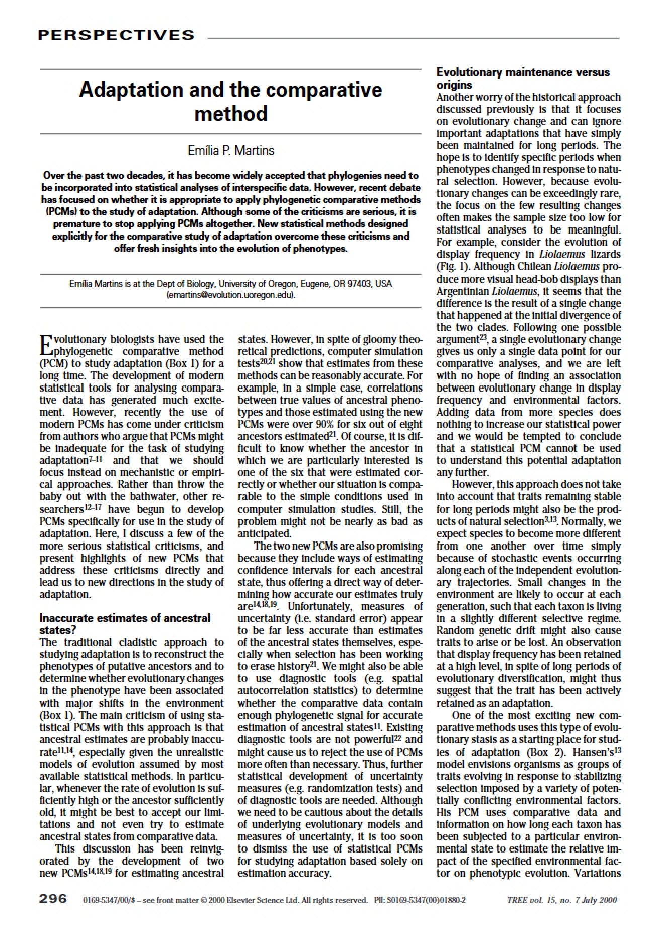 Comparative Method and Adaptation