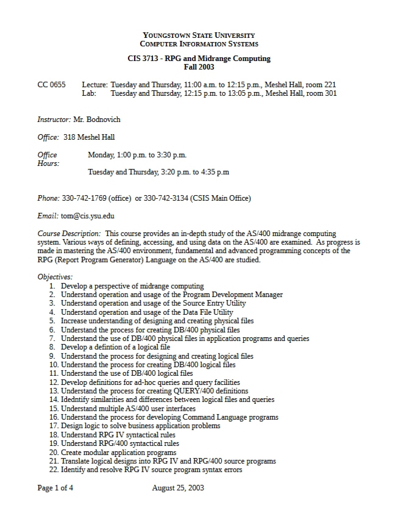 Midrange Computing and RPG (CIS 3713)