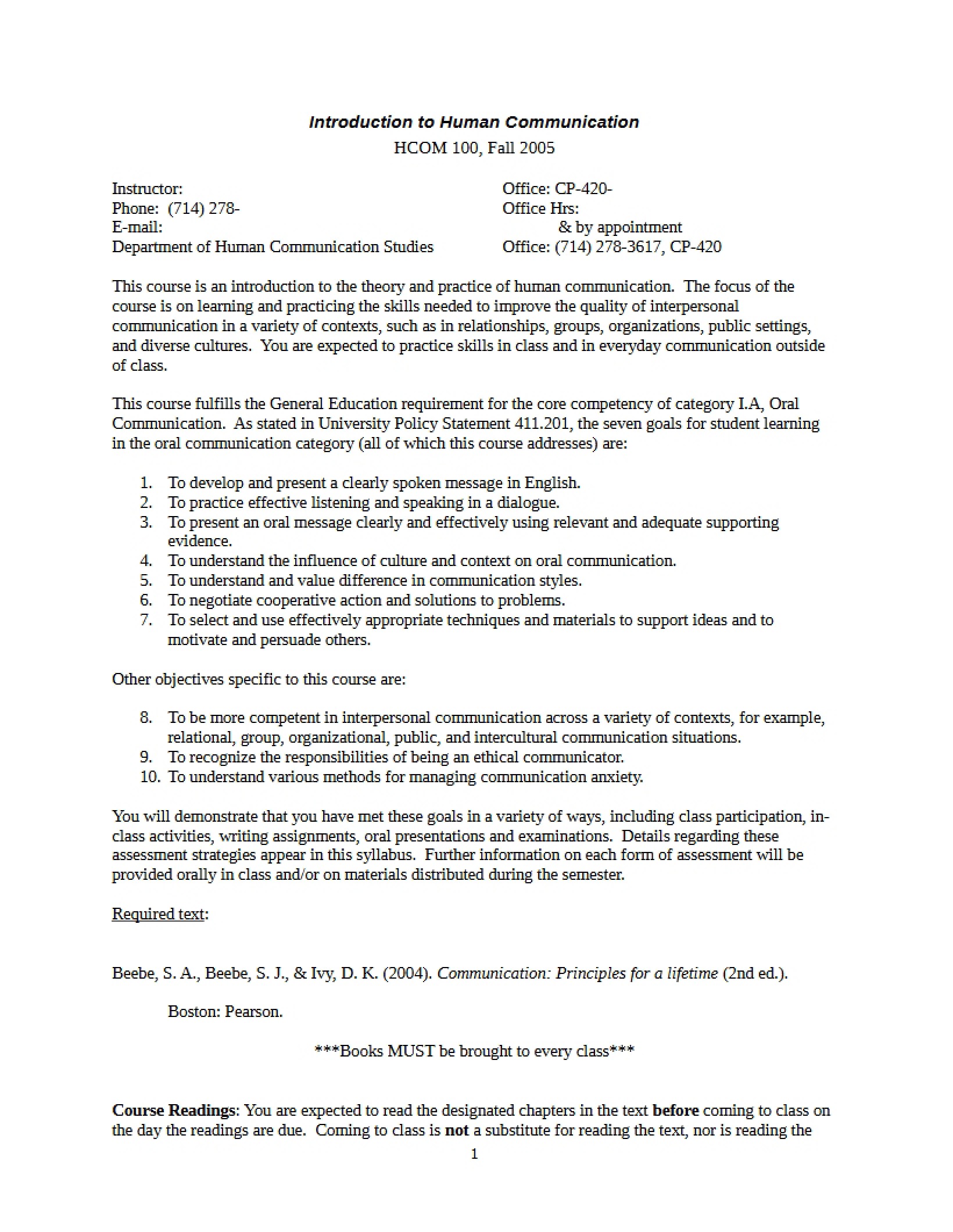 Course Syllabus