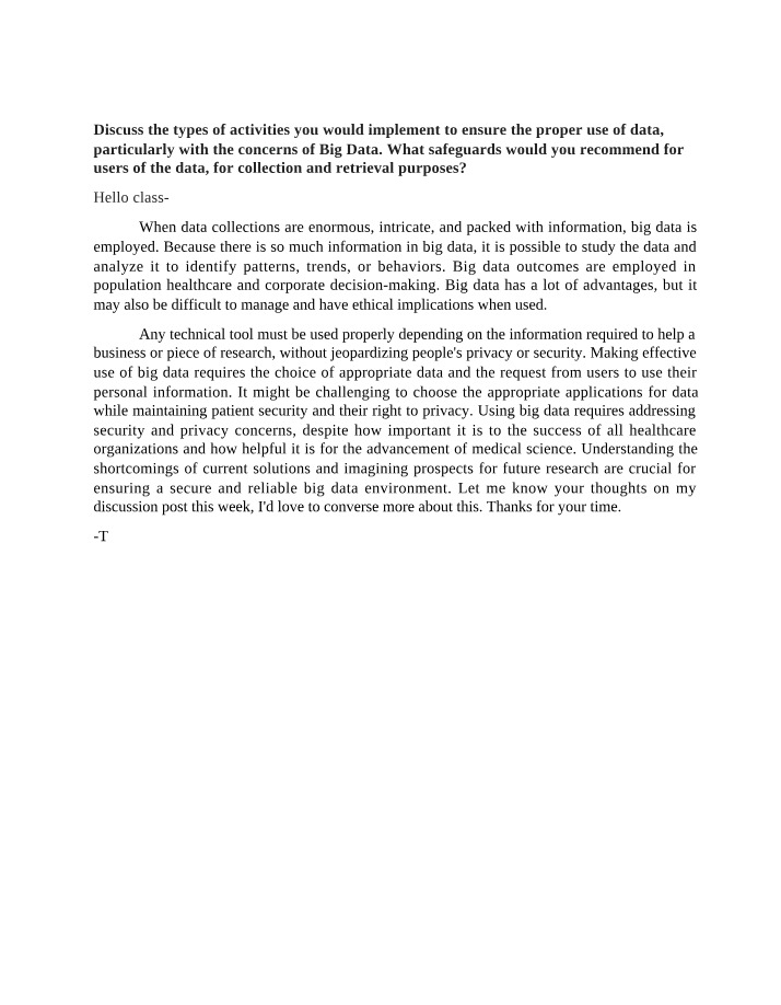 Ensuring Proper Use of Big Data - User and Data Safeguards