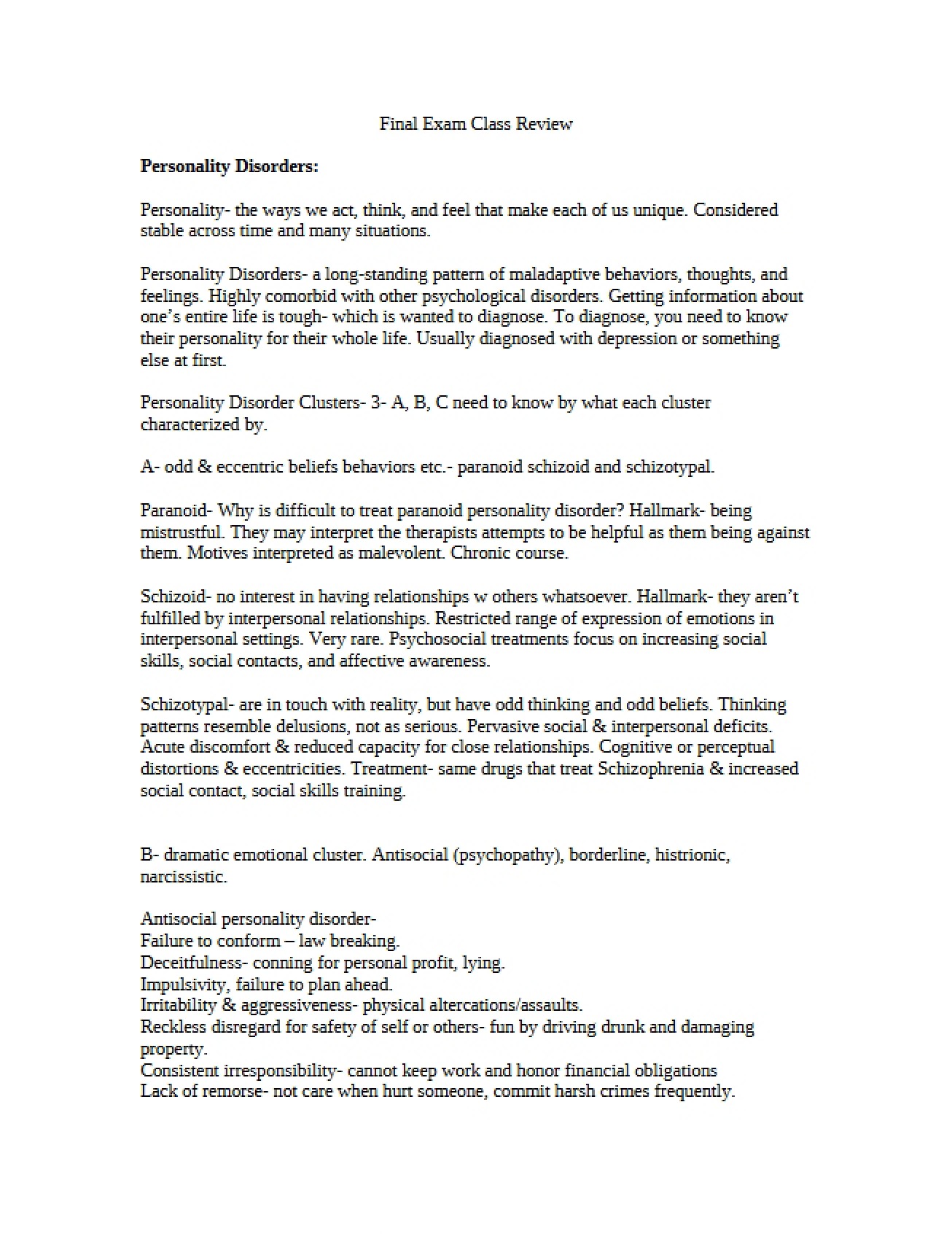 Examination of Personality Disorders Part 4