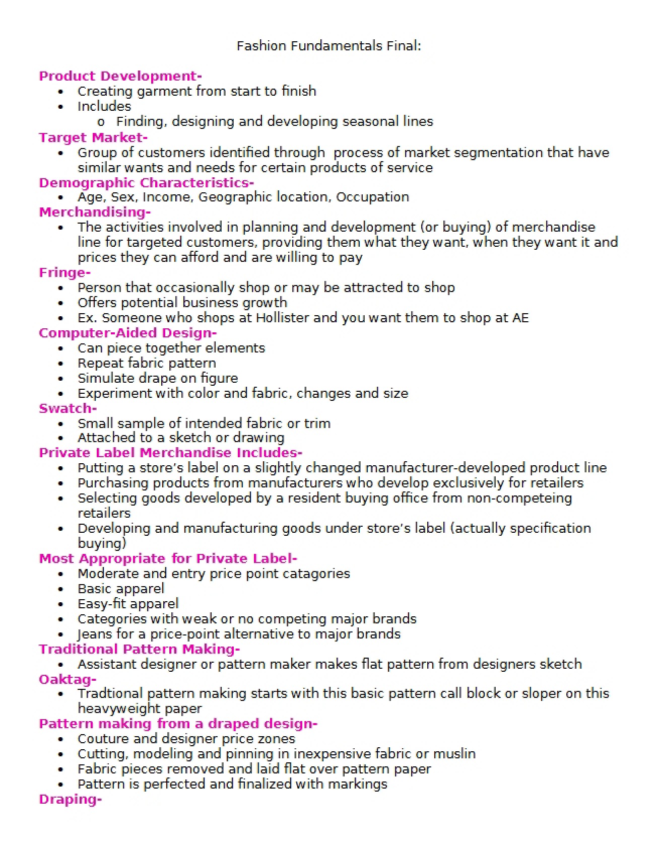 Final Exam Fashion Fundamentals