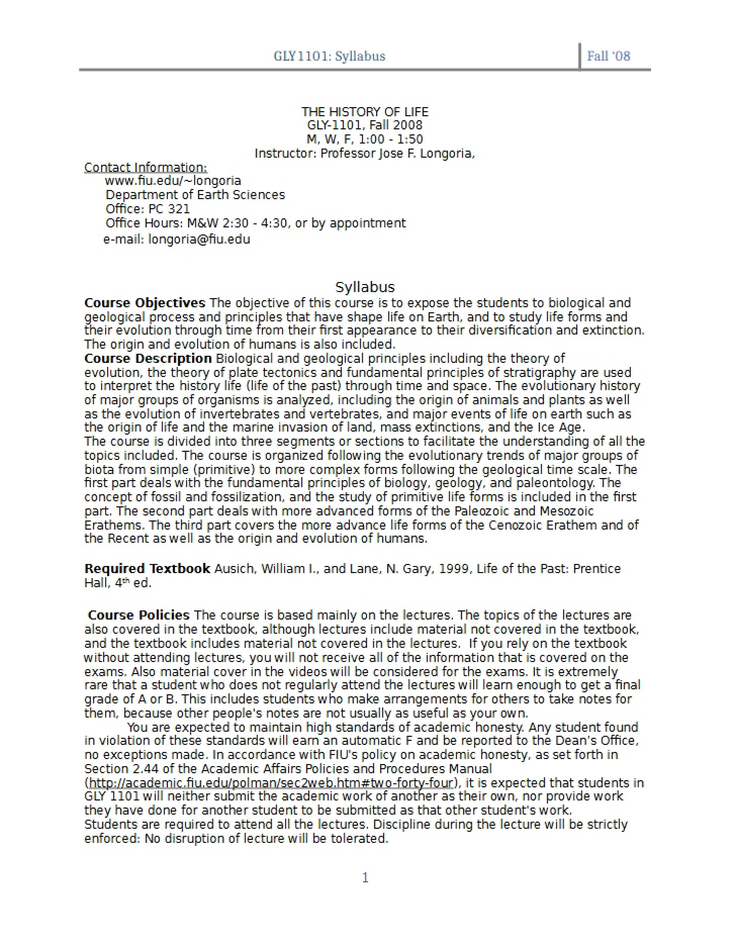 Standard Class Policies and Syllabus