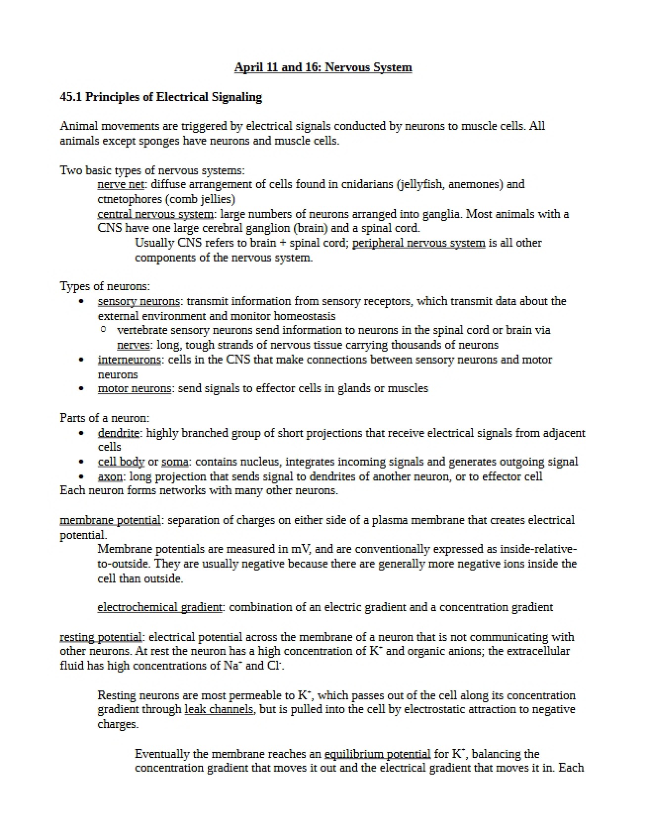 Introduction to the Principles of Electrical Signaling
