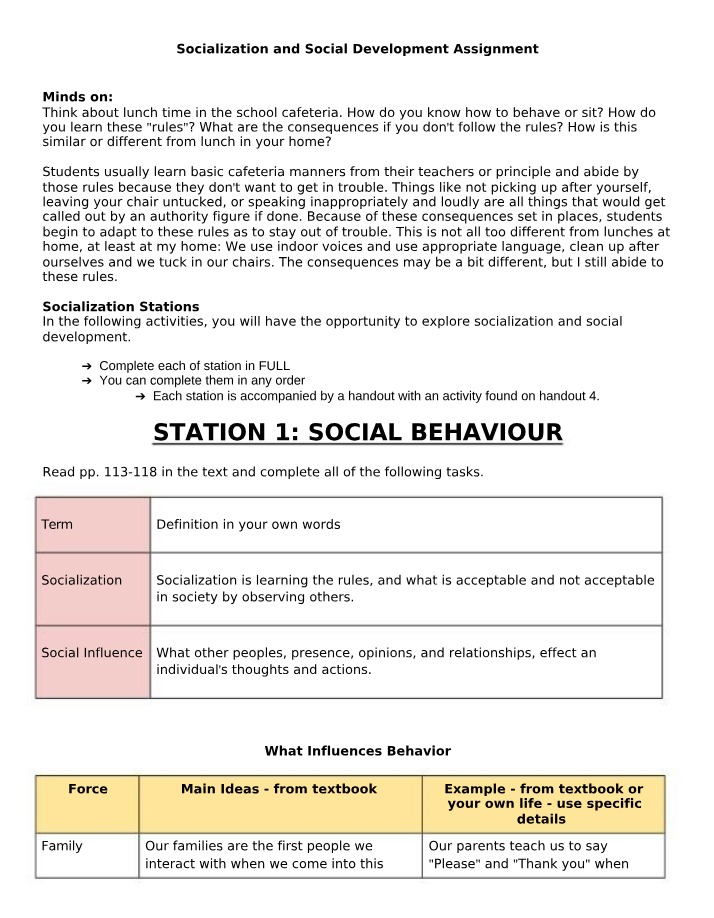 Socialization and Social Development Exploration Part 1