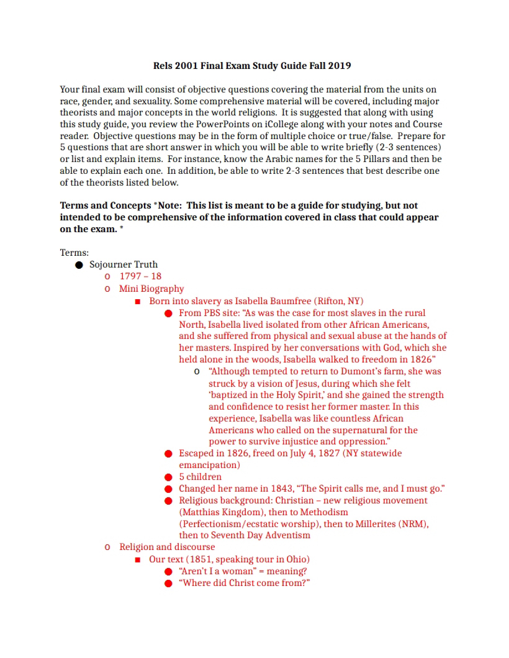 Study Guide for Final Exam (RELS 2001)
