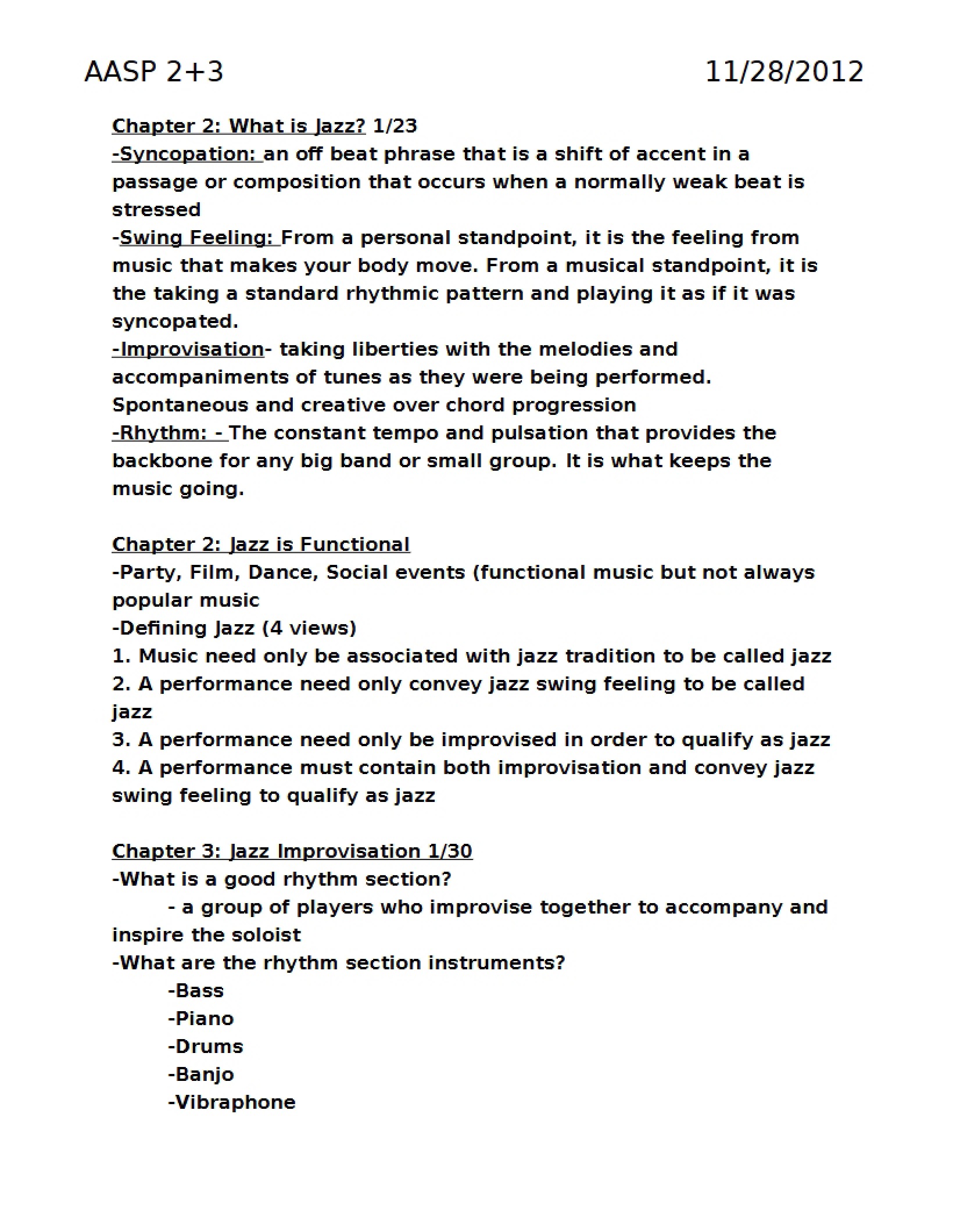 Jazz History Notes