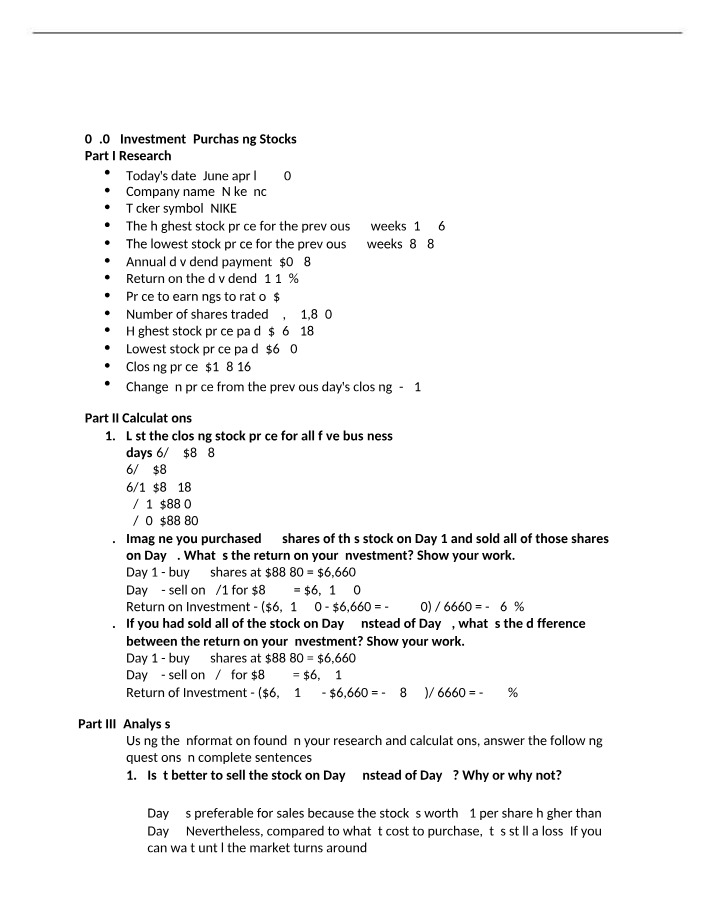 Stock Investment - Research, Calculations, and Analysis