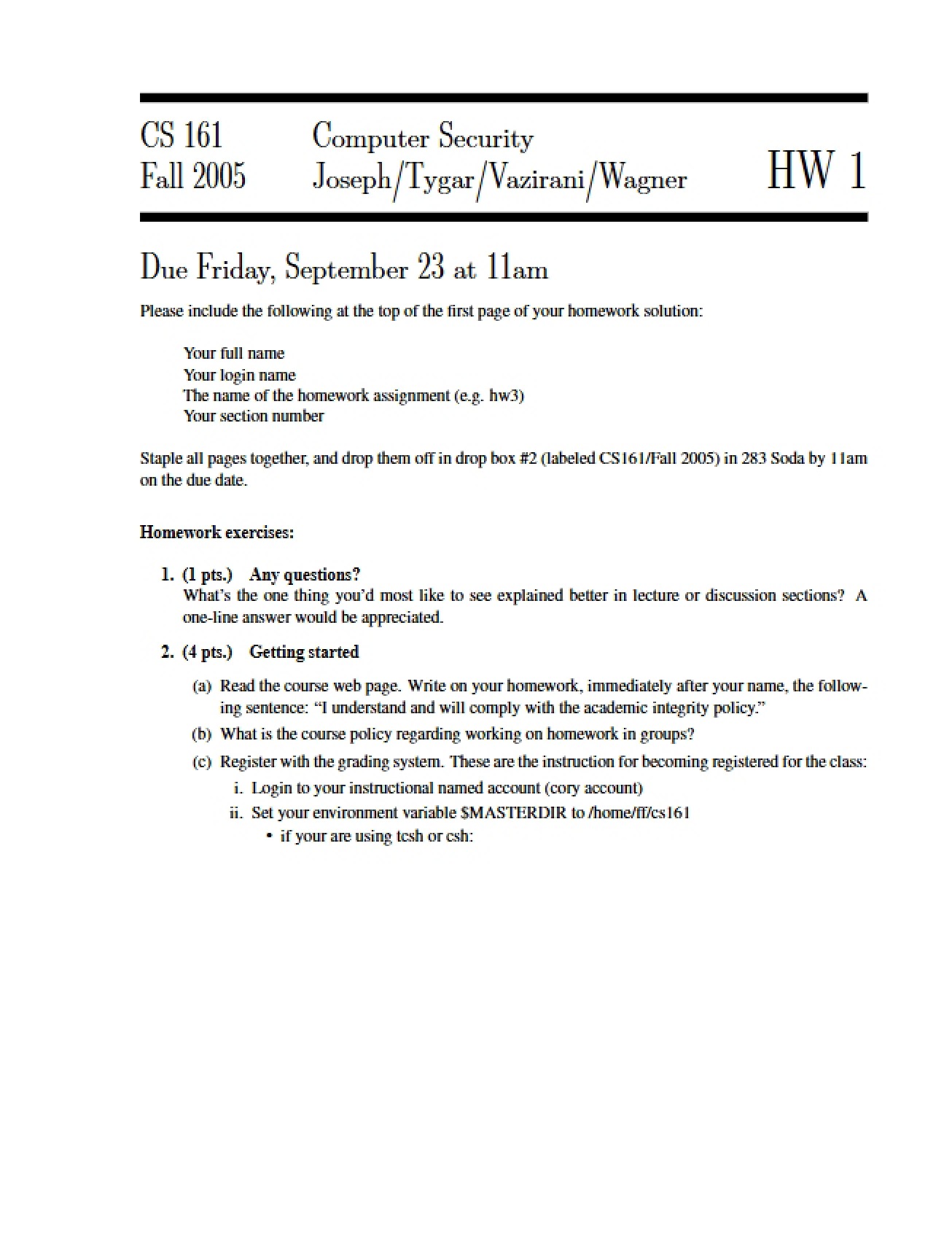 CS 161 Homework