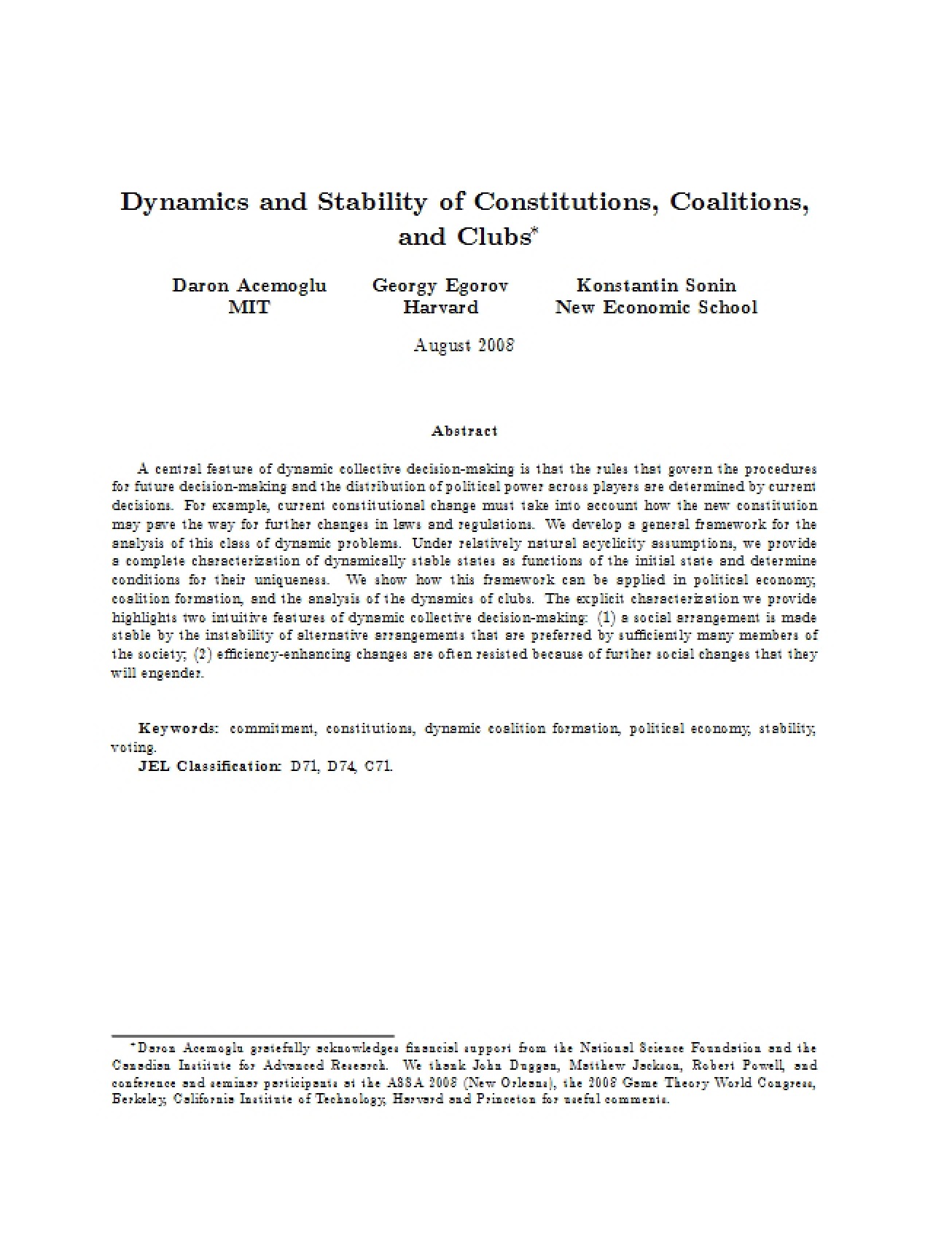 Clubs, Coalitions, and Constitutions (DynamicsStability)