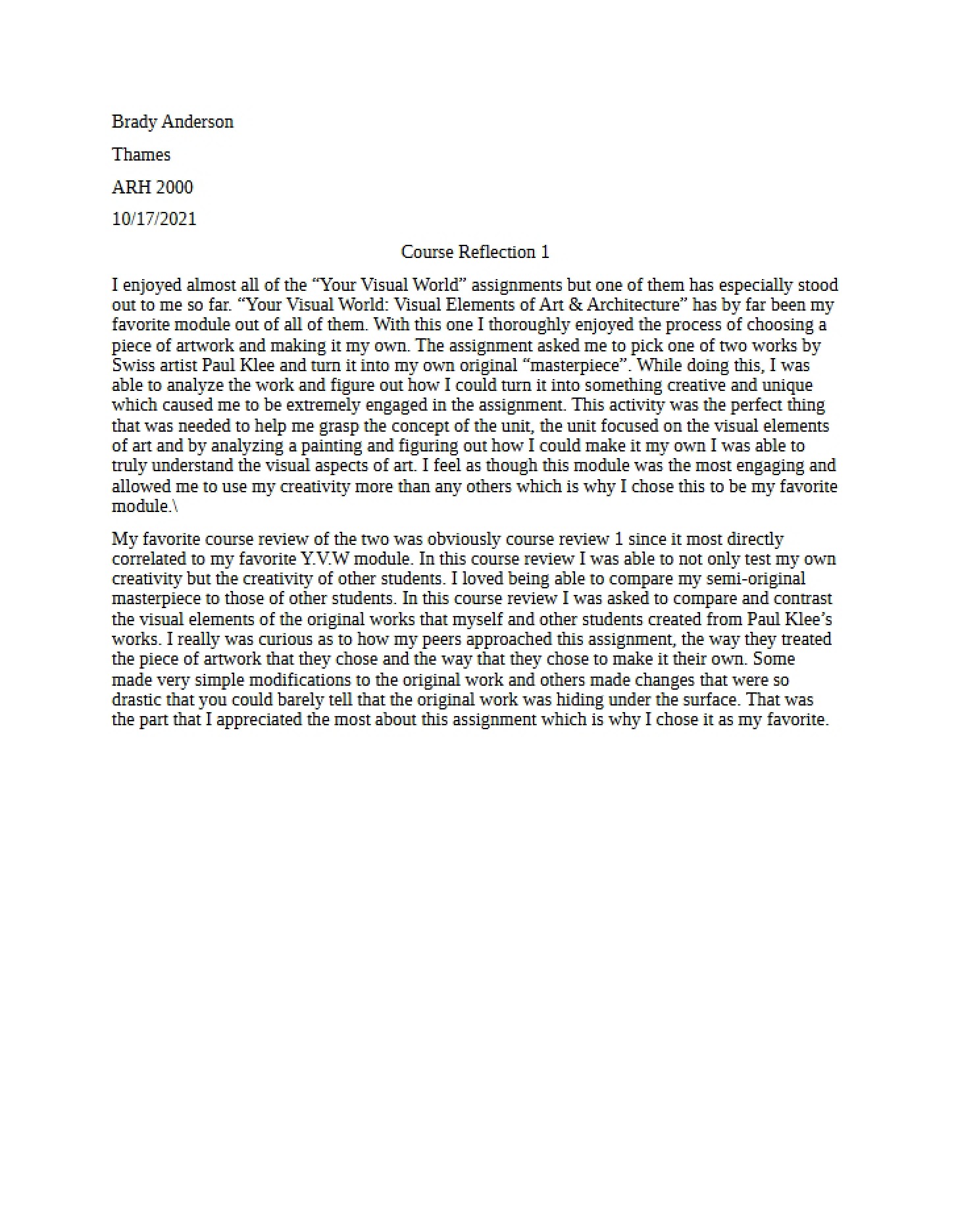 Reflective Essay 1
