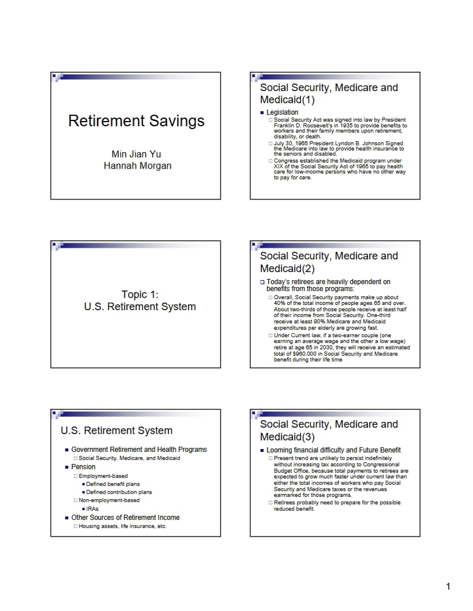 Savings for Retirement