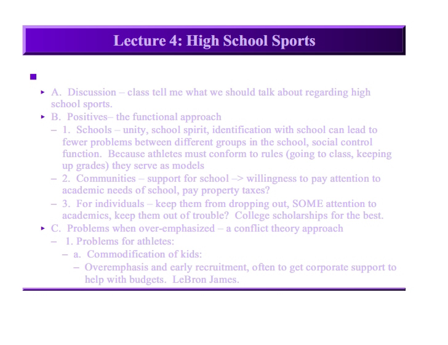 Sports in High School (Lecture 4)
