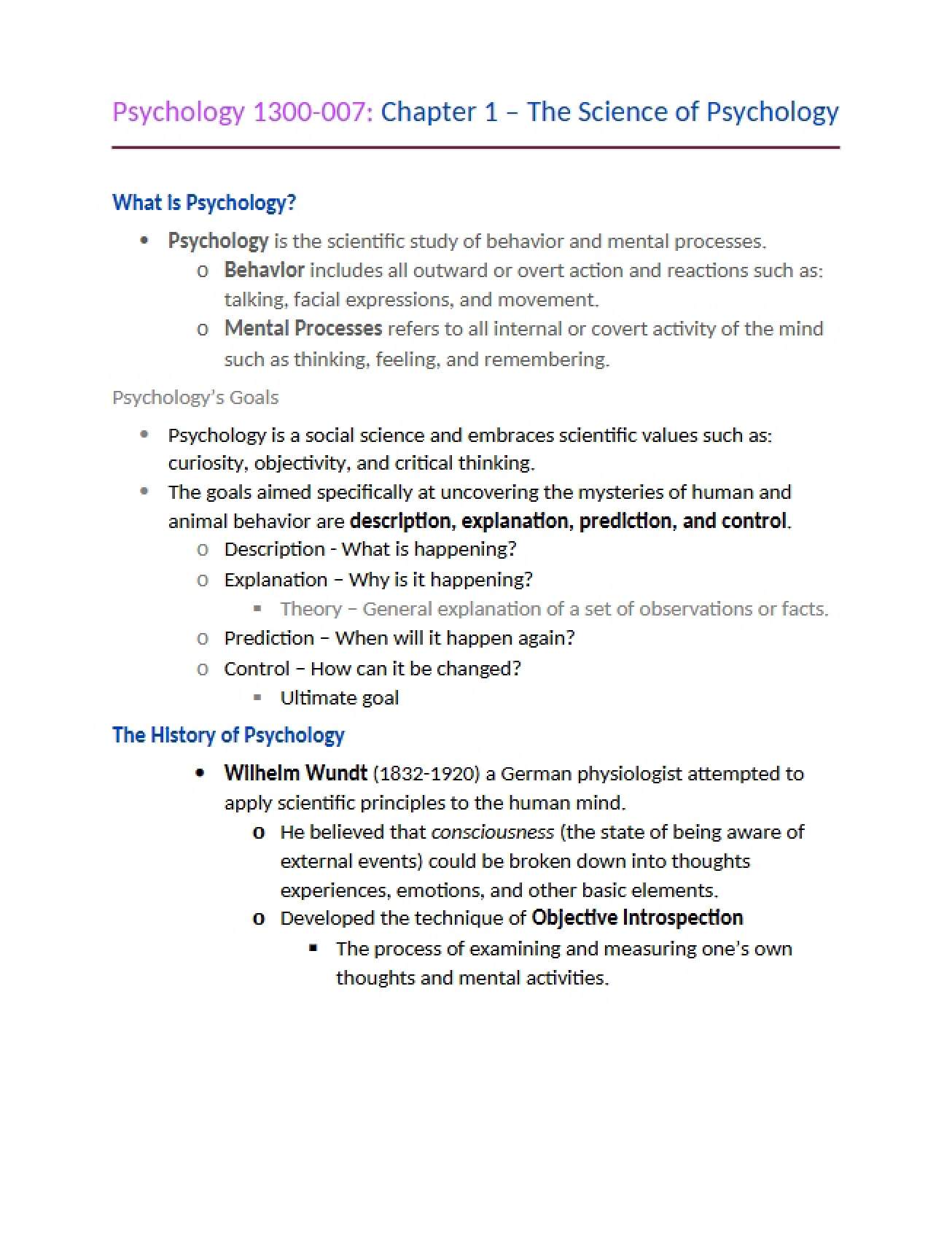 Chapter 1 The Science of Psychology