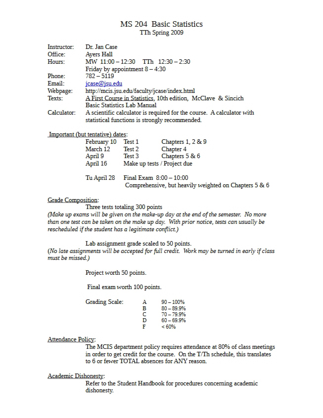 Syllabus for a Course on Basic Statistics