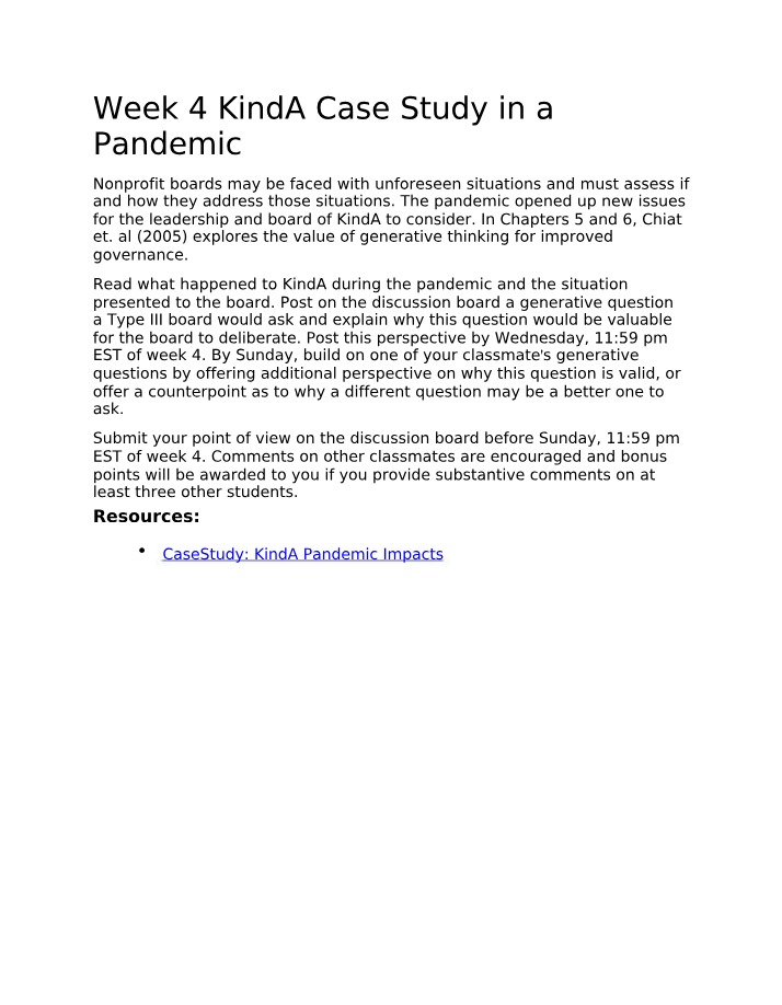 KindA Case Study - Week 4 Pandemic