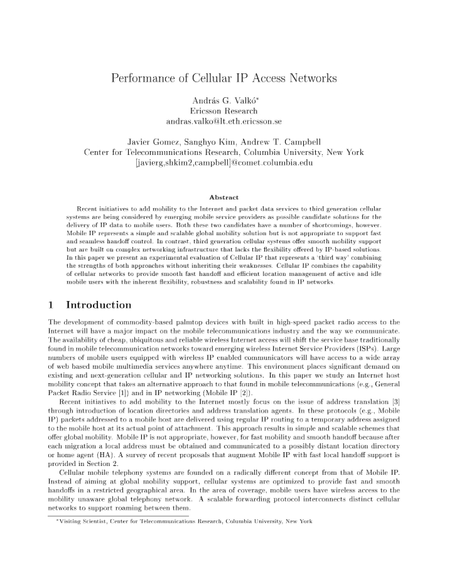 Cellular IP Access Network Performance