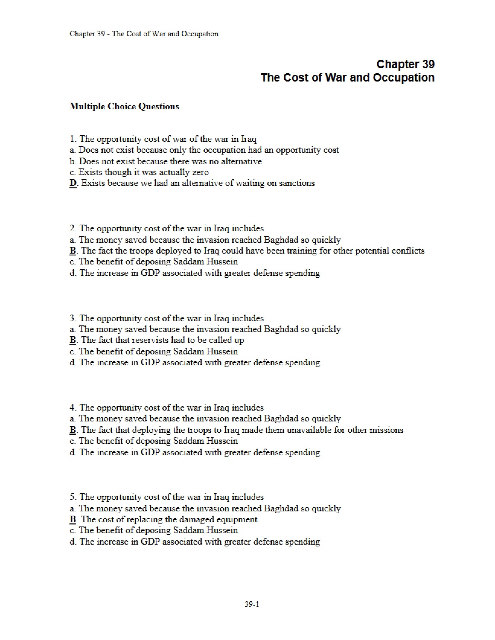 War and Occupation Costs Chapter 39