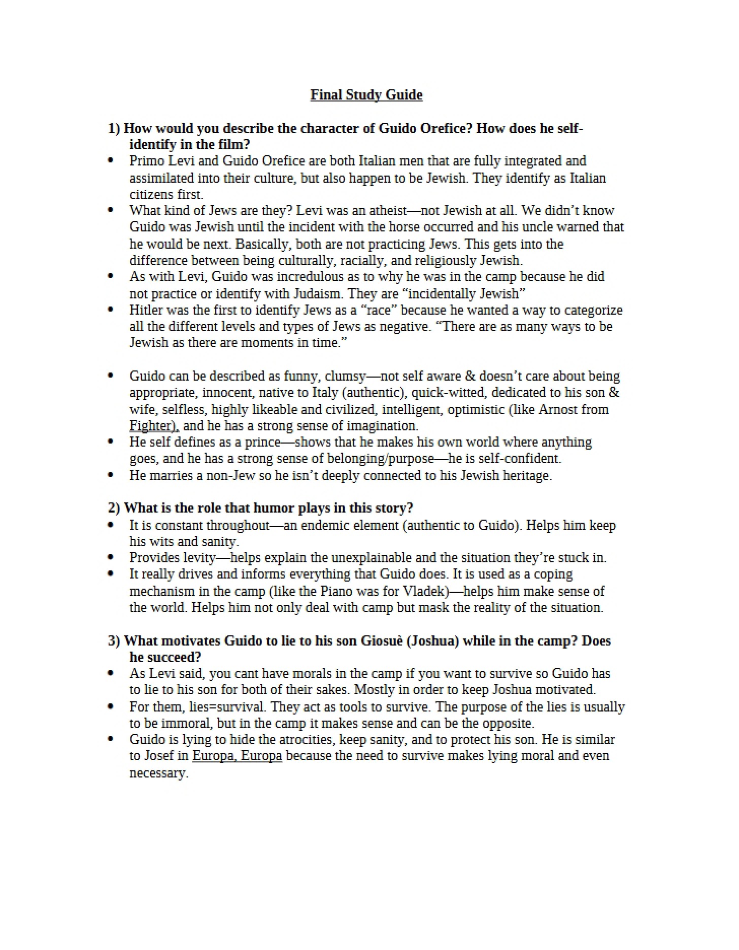 Guide for Final Study