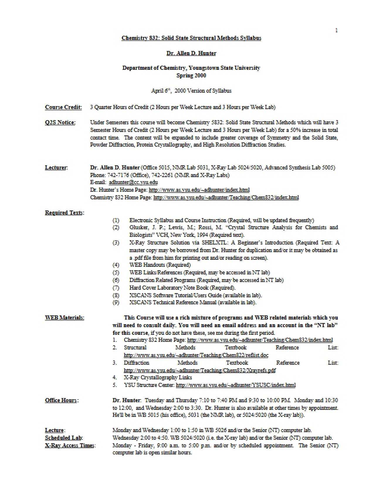Syllabus Solid State Structural Methods (Chem 832)