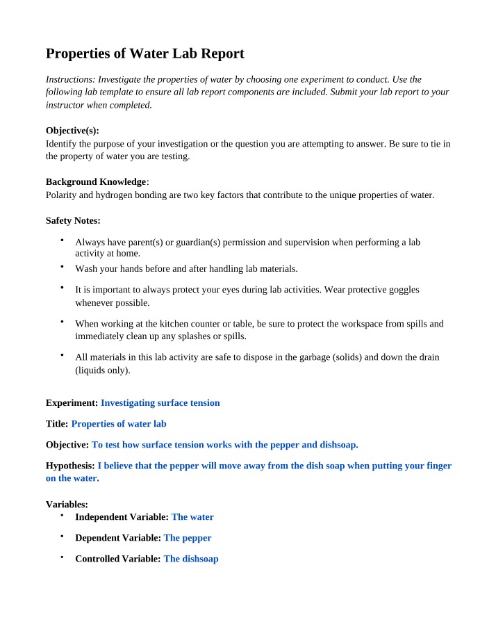 Lab Report - Investigating Surface Properties of Water