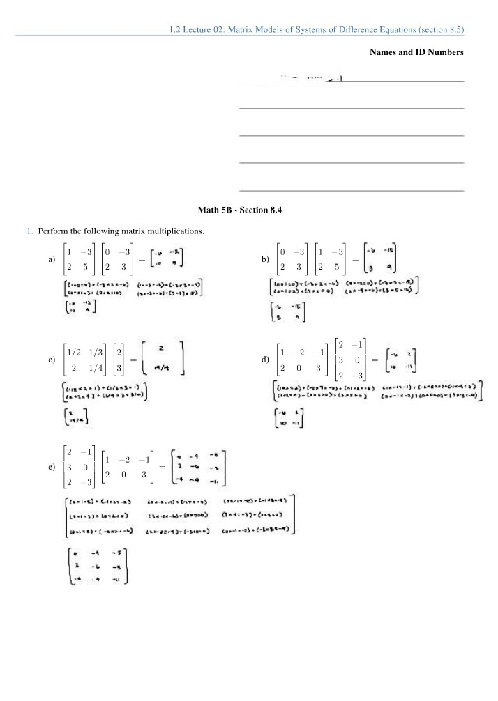 Lecture 02 - Matrix Models of Systems of Difference Equations