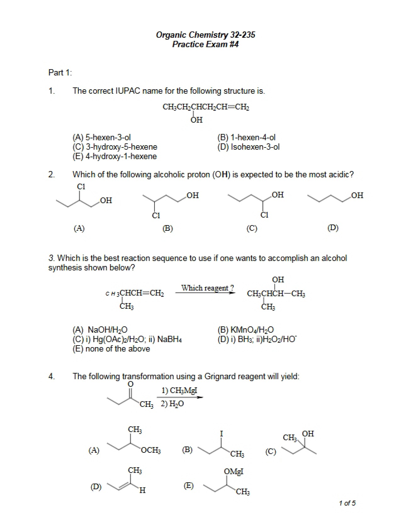 Exam 4 Practice - 5 Pages