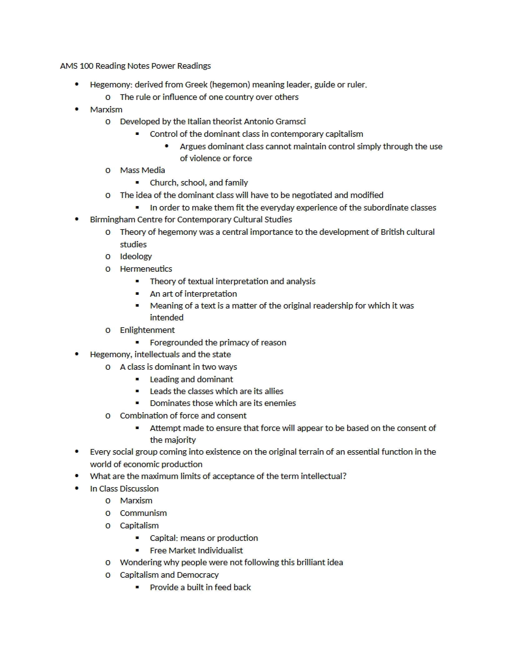 Power Readings Notes