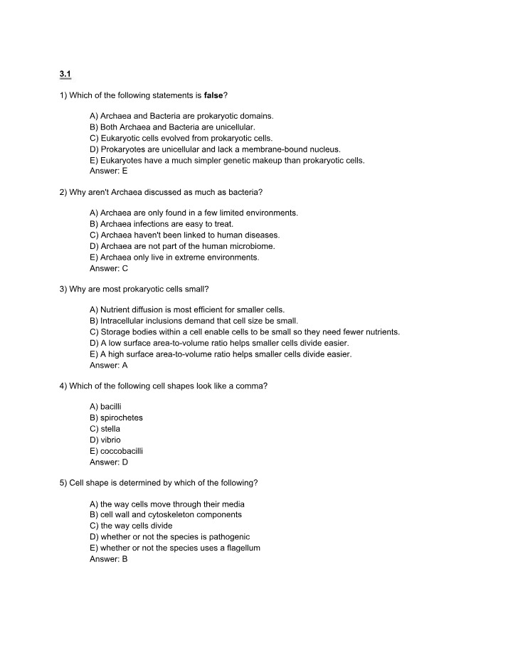 BIO 101 Chapter 3 Questions