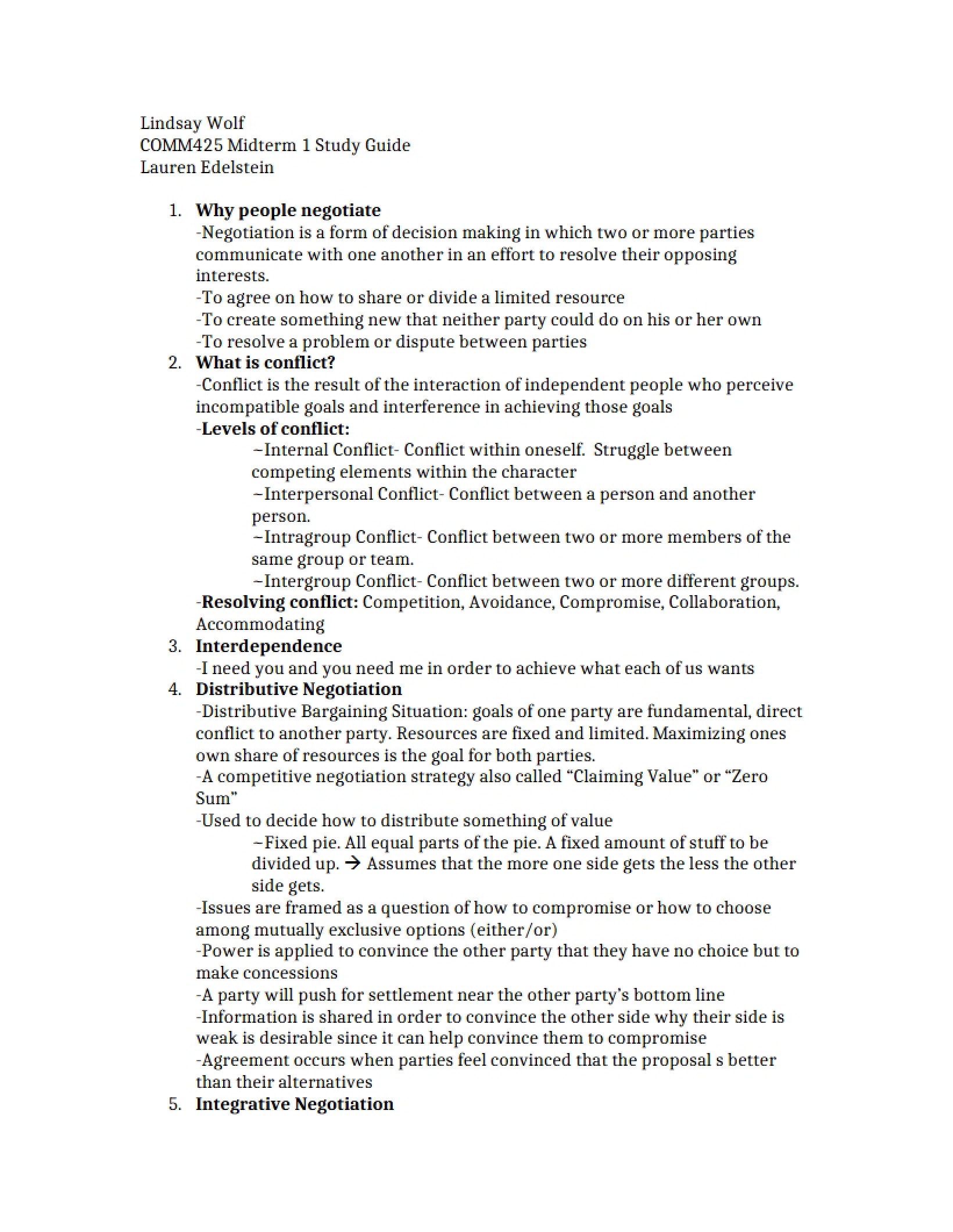 Study Guide for First Midterm
