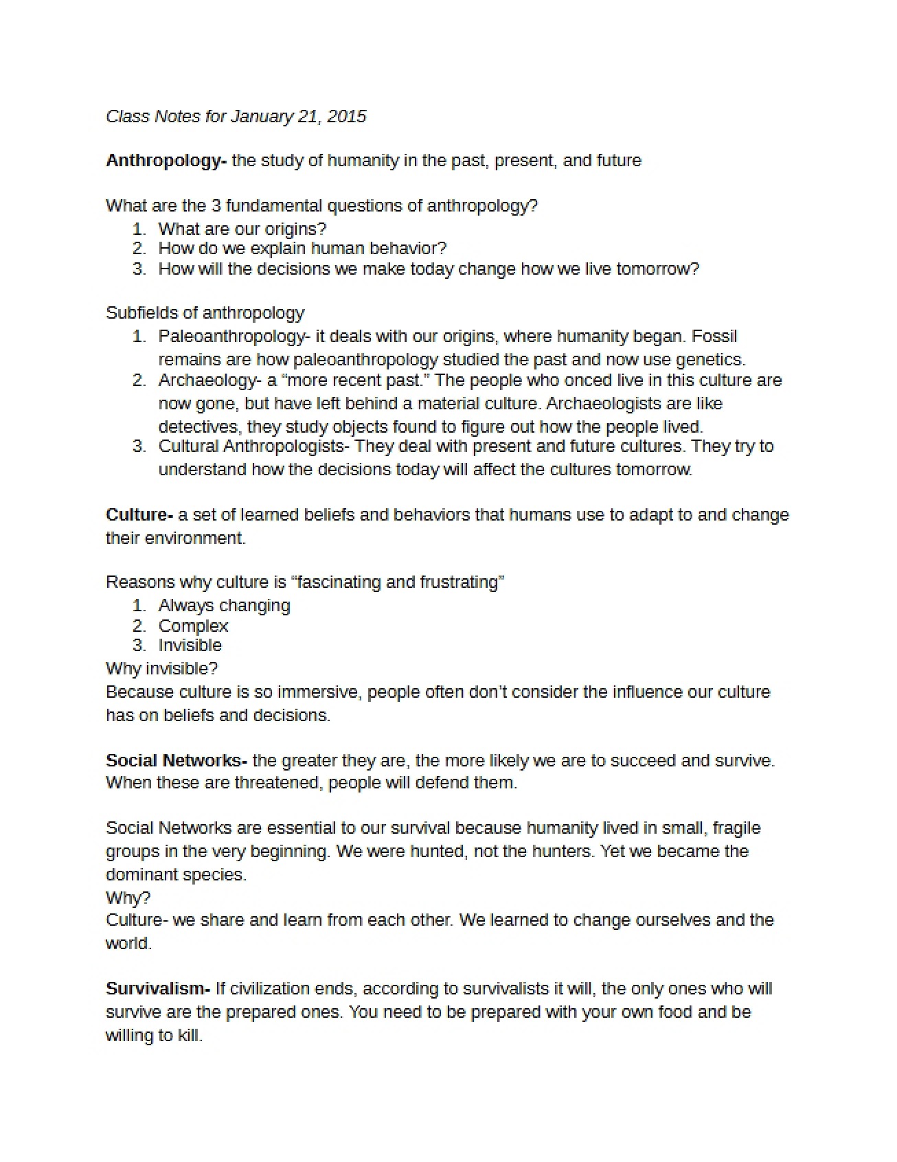 Notes for January 21