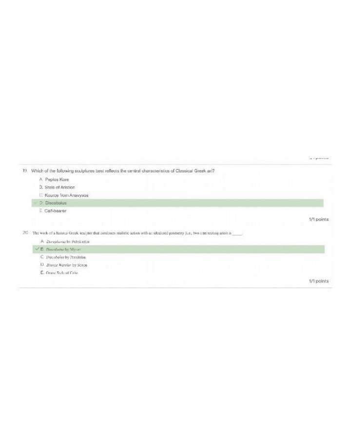 Exam Questions - Classical Greek Art Sculptures