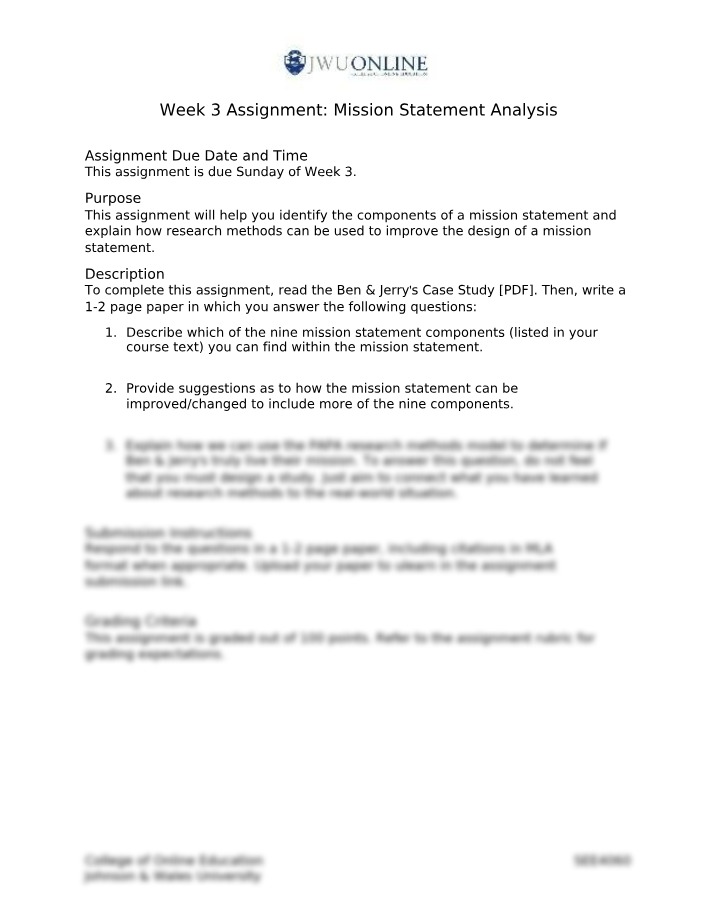 Case Study - Analyzing Ben & Jerry's Mission Statement Components