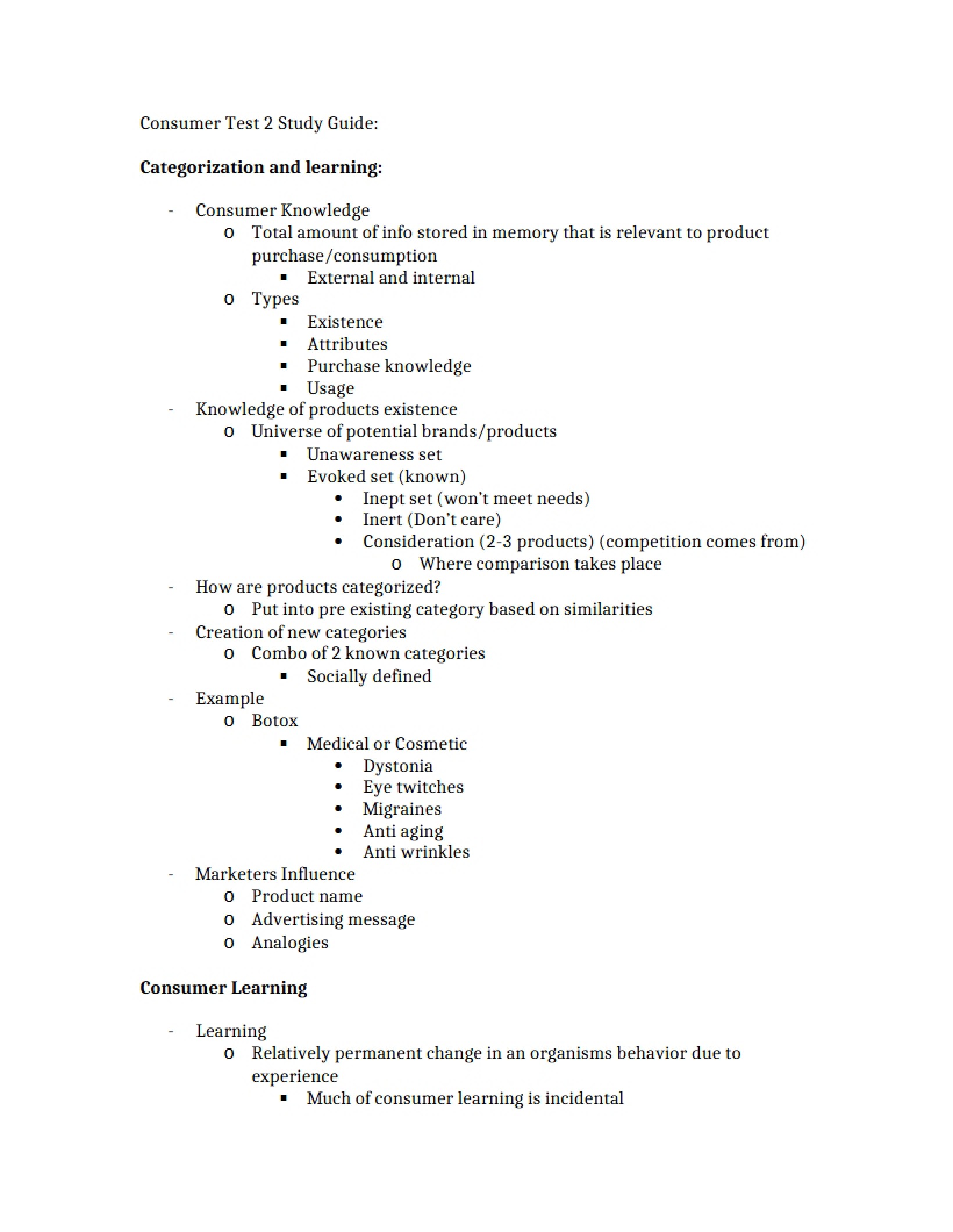 Study Guide Consumer Test 2