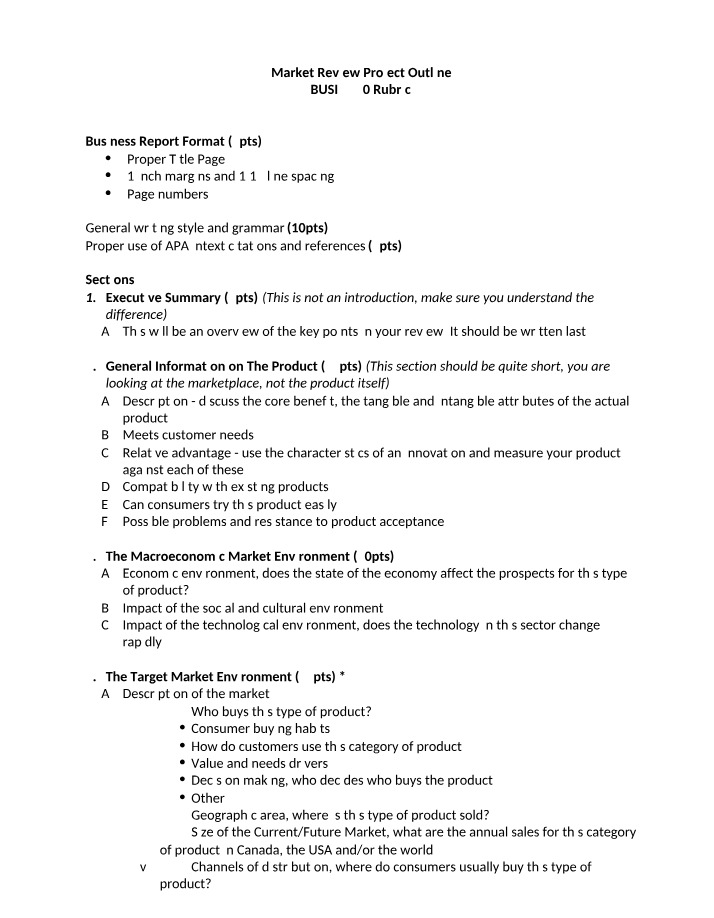 Outline for Market Review Project