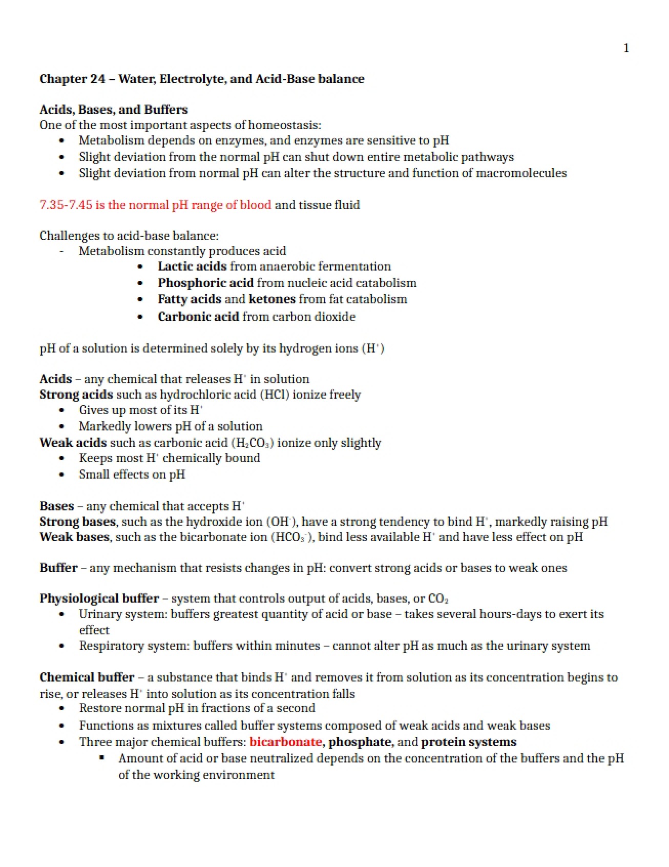 Acid-Base Balance (Chapter 24)