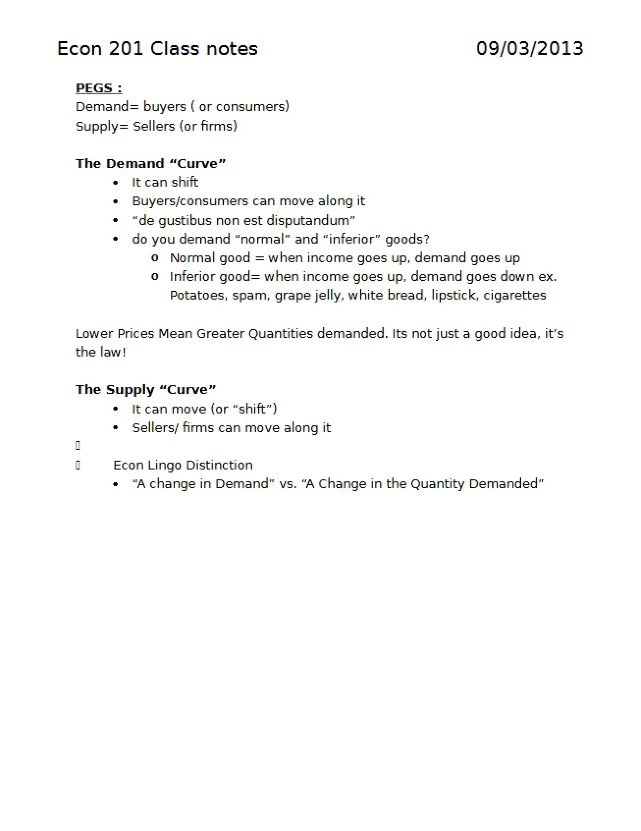Notes for Econ 201