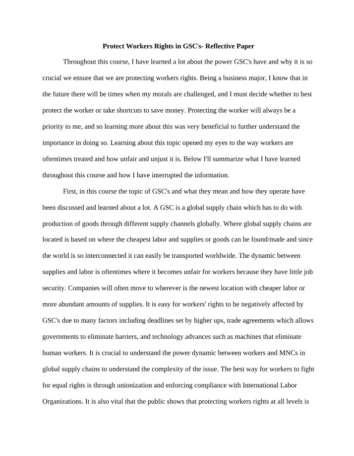 Protecting Workers' Rights in GSCs - A Reflective Paper
