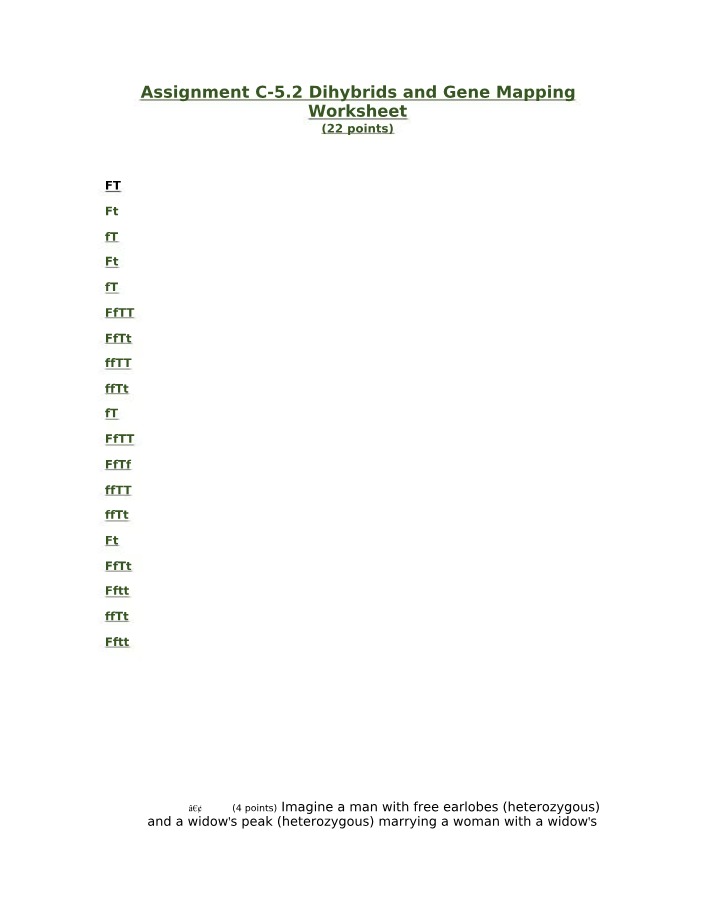 Worksheet - Dihybrids and Gene Mapping
