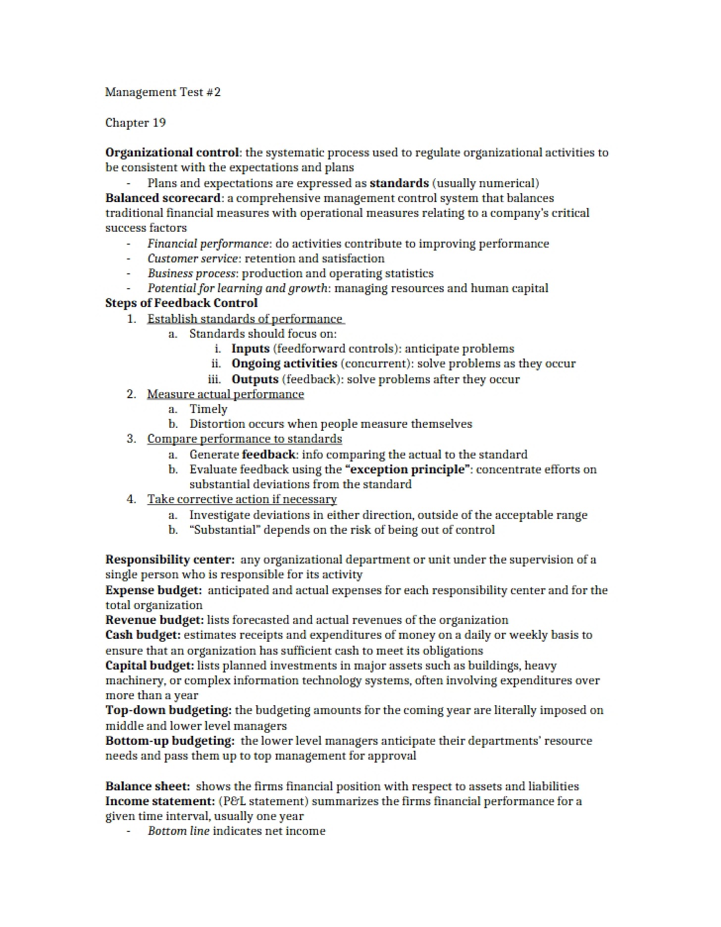 Test #2 Management