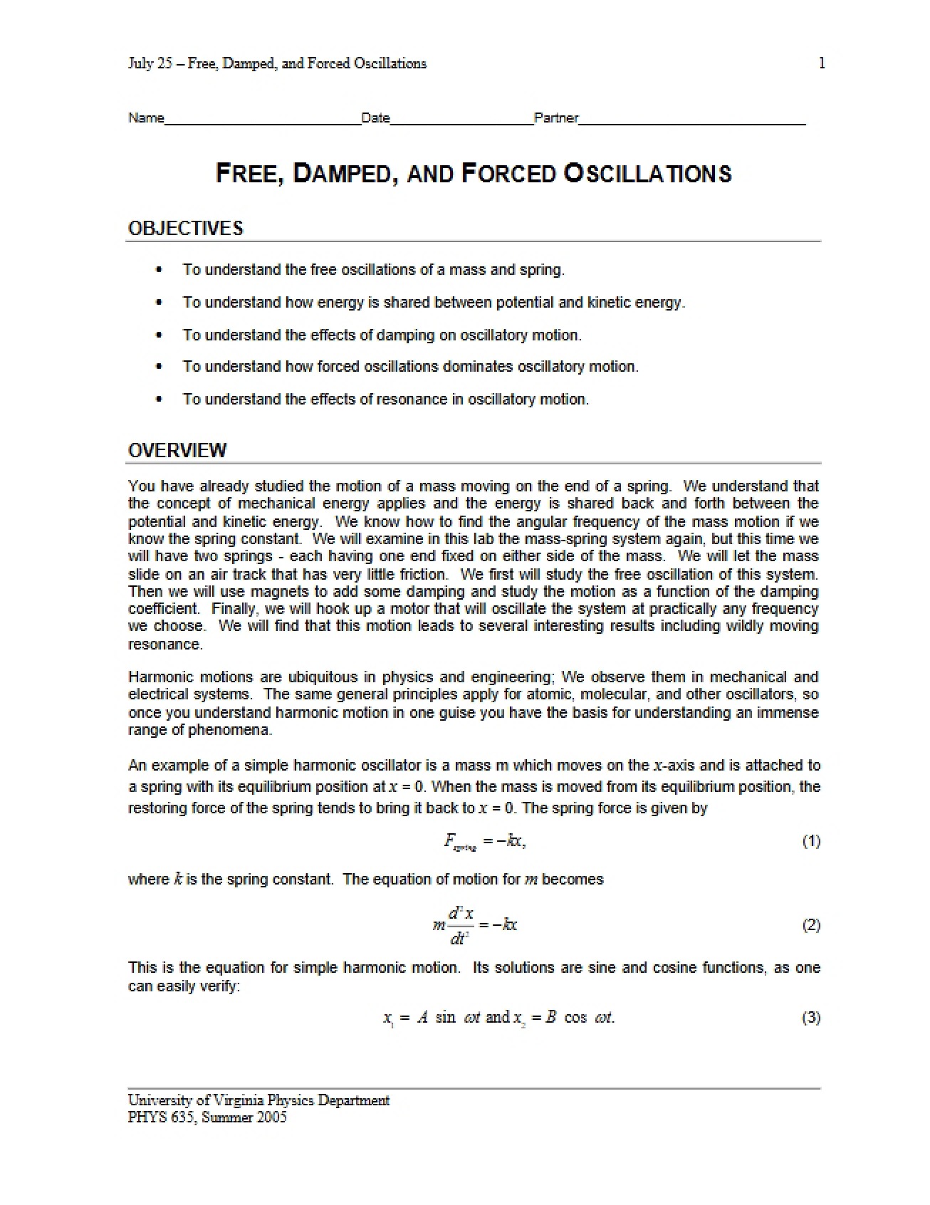 Oscillations Forced, Damped, Free