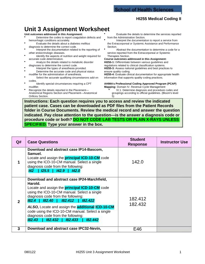 Worksheet for HI255 Unit 3 Assignment