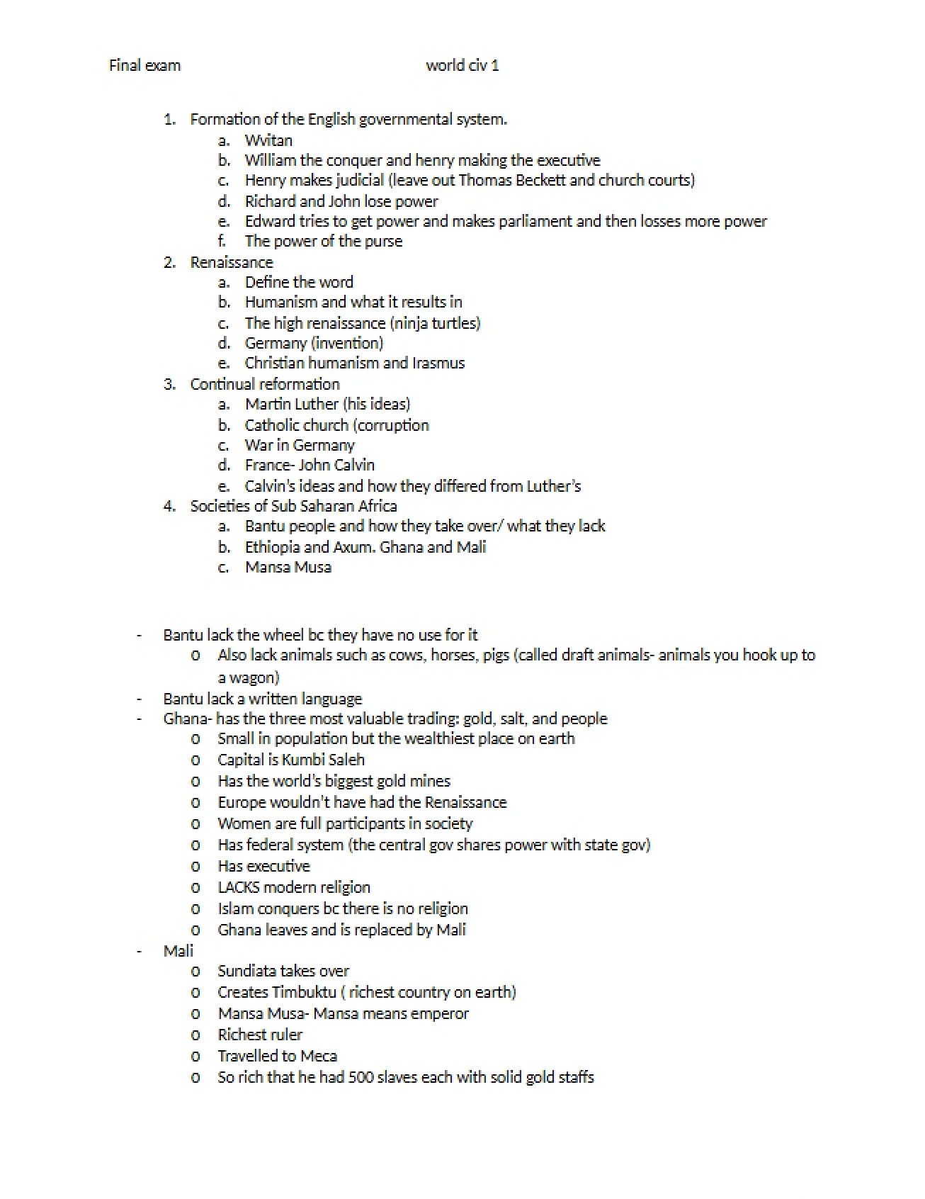 Essay Questions for the Final History Test