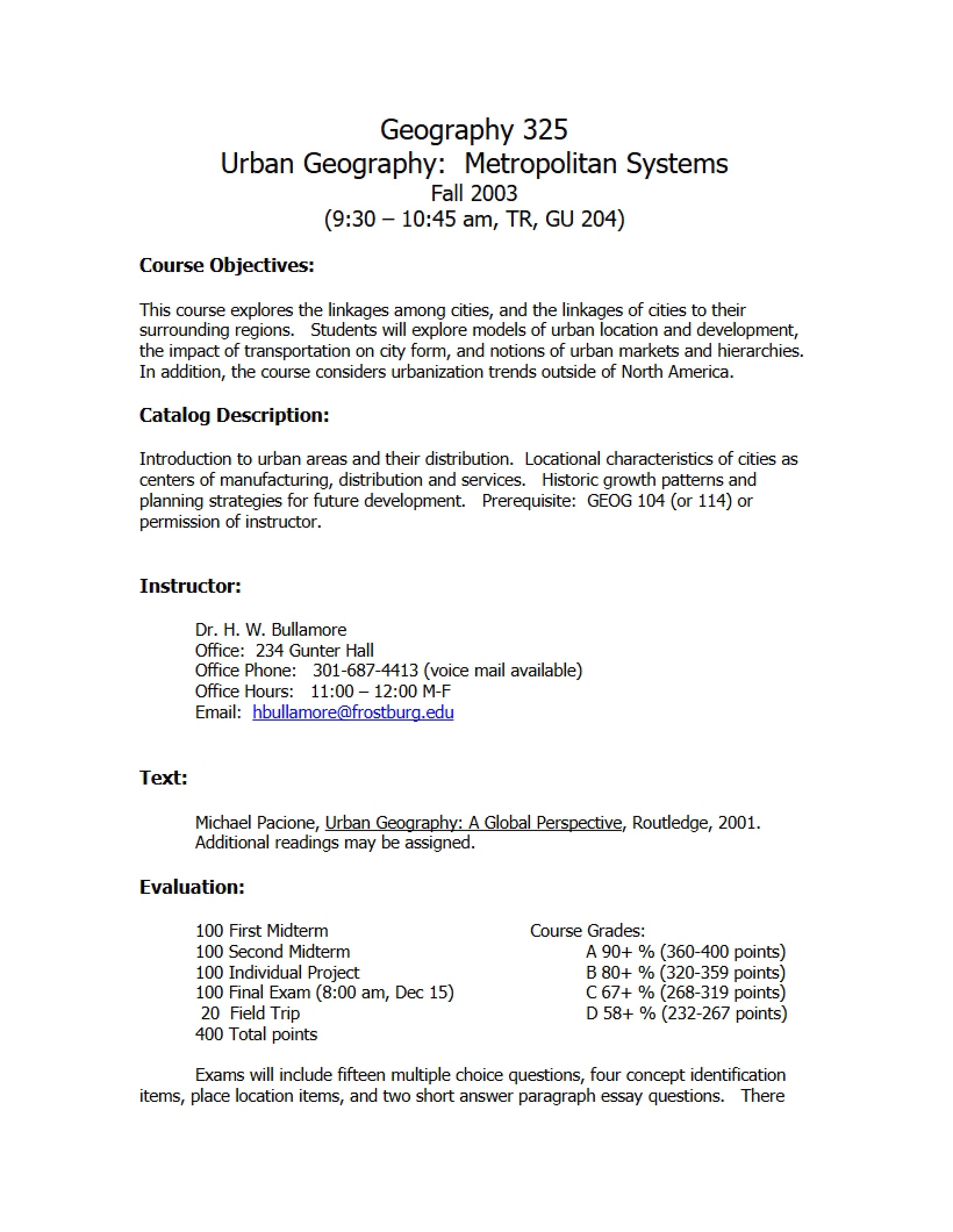 Urban Geography Syllabus