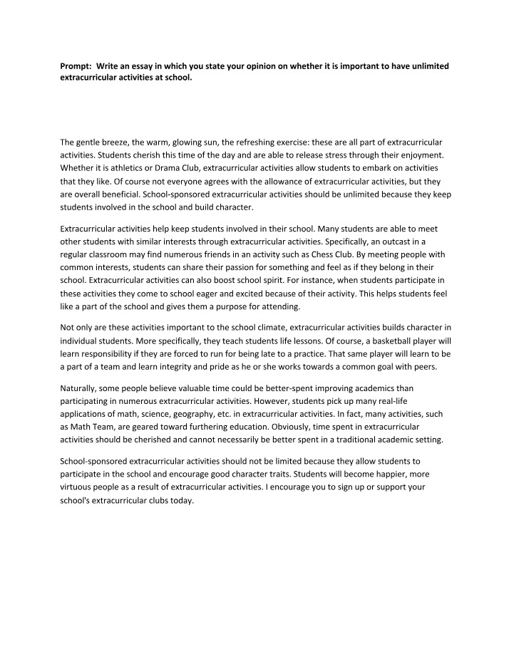 Essay on the Importance of Extracurricular Activities