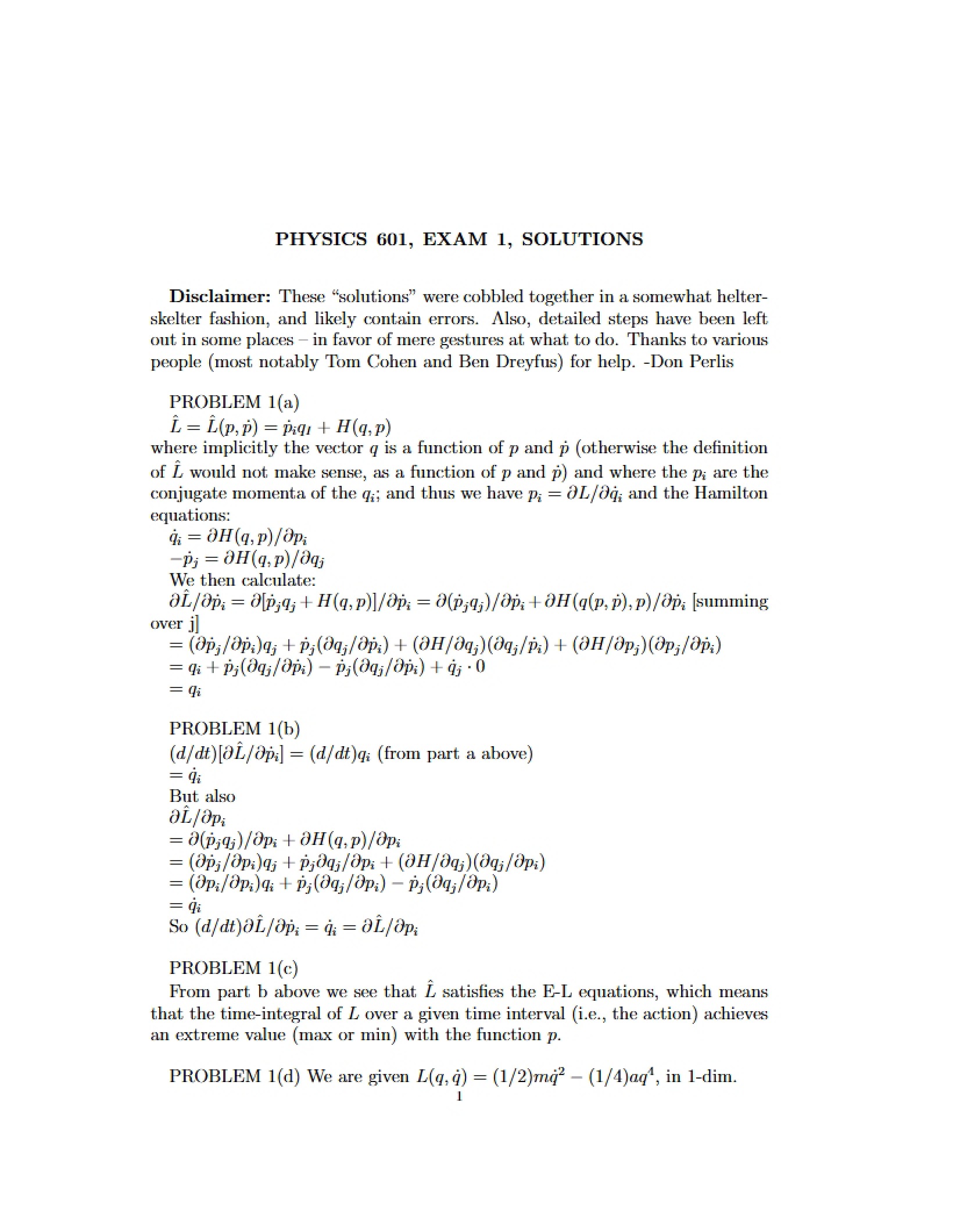 Solutions for First Exam