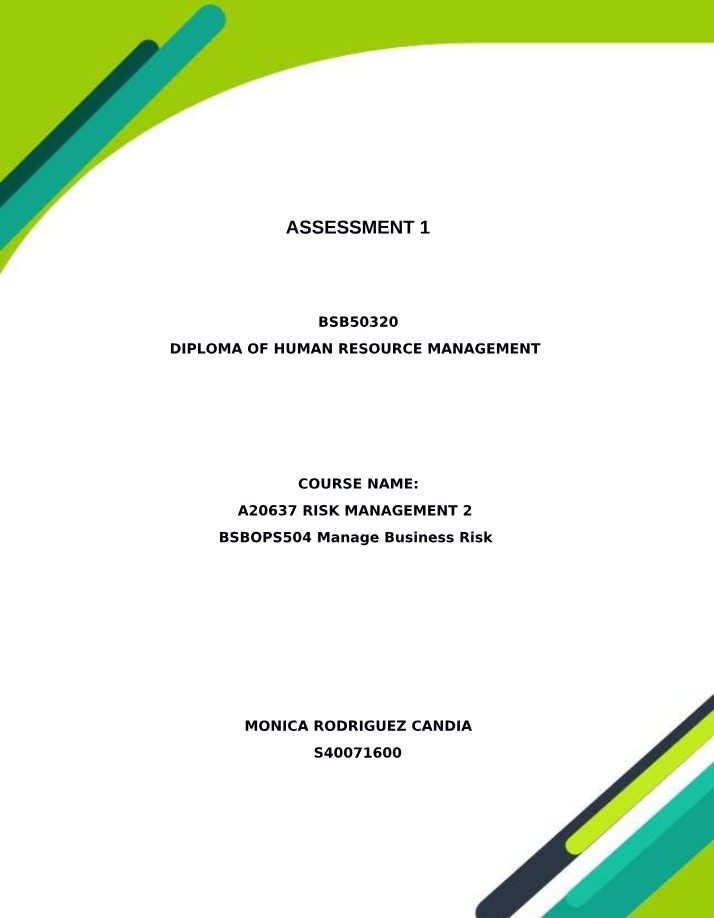 Woolworths Supermarket Chain - Effective Risk Management Plan