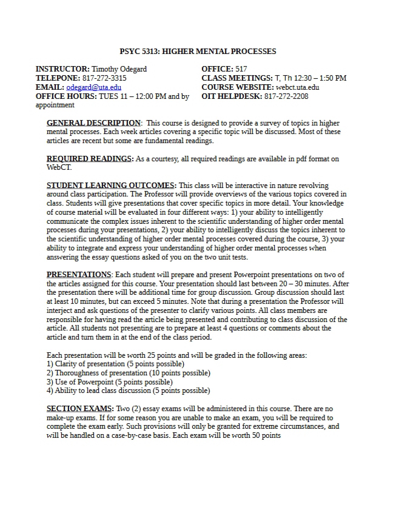 Class Outline 5313