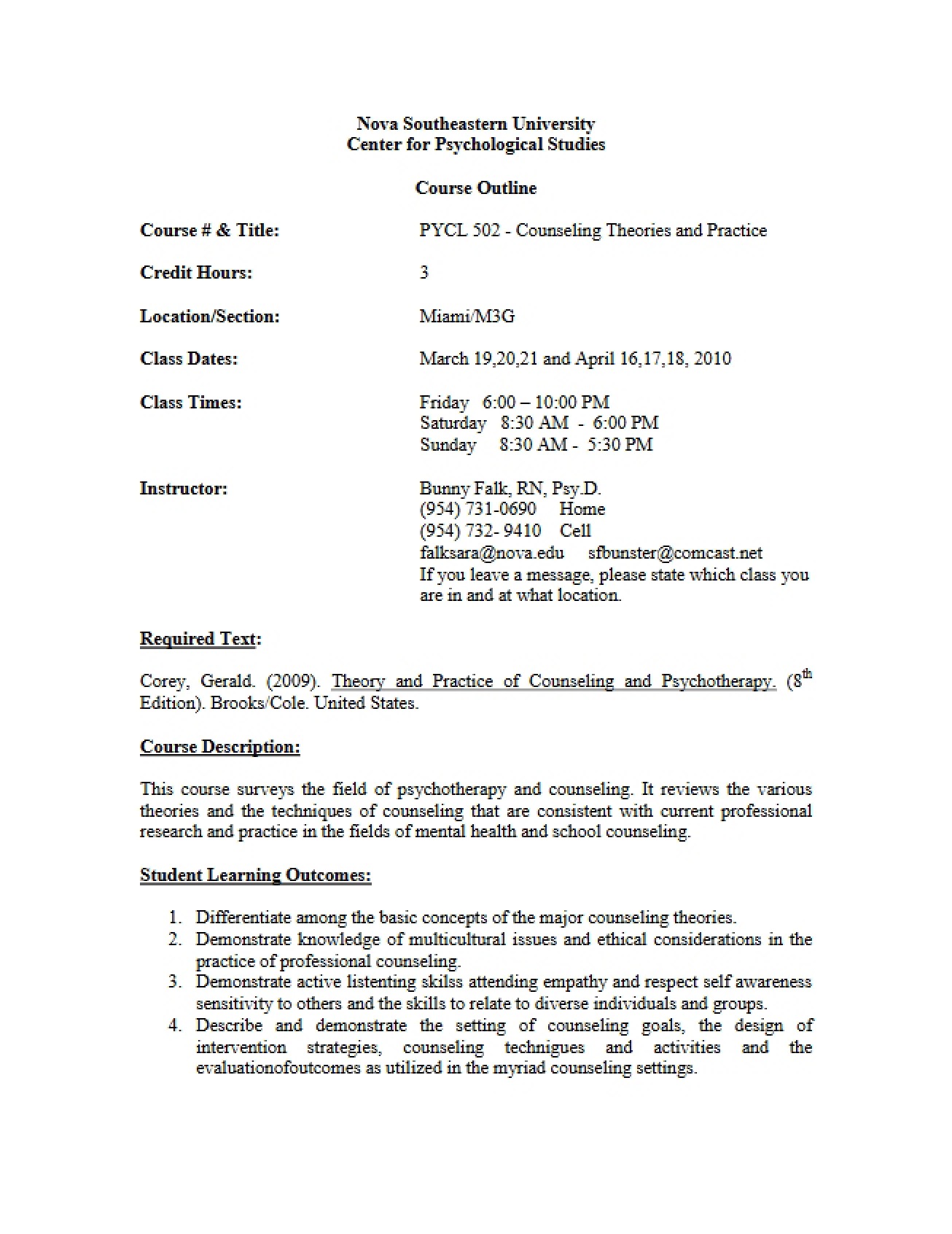 Counseling Theories Course Plan
